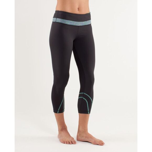 LULULEMON Inspire Crop II Dark Gray Turquoise Running Leggings Size 4 - Picture 1 of 13
